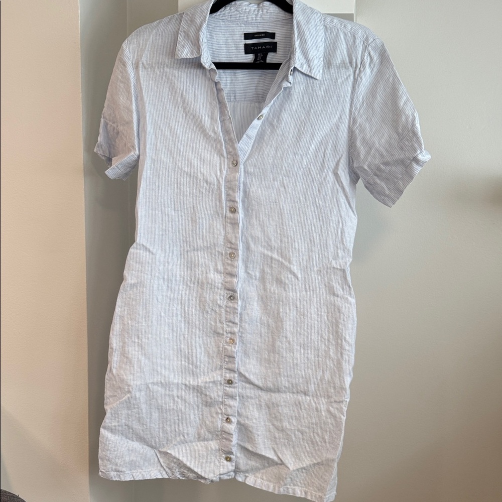 Tahari 100 % Linen Button Down Shirt DRESS